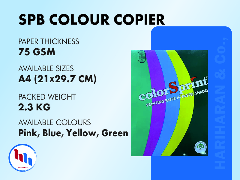 SPB Colour Copier 75 GSM - Seshasayee Paper Color Sheet Supplier